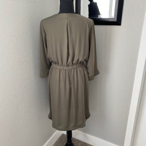 H and M Olive Green Long Sleeve Belted Shirt Dress Size 10 - Picture 4 of 11